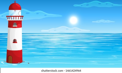 Empty nature beach ocean coastal landscape illustration