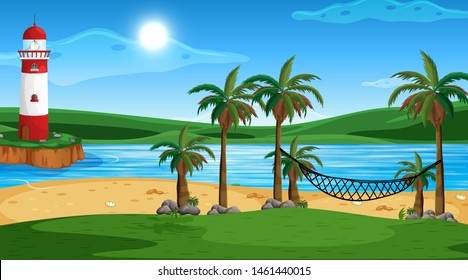 Empty nature beach ocean coastal landscape illustration