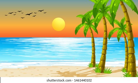 Empty nature beach ocean coastal landscape illustration Stock Vector