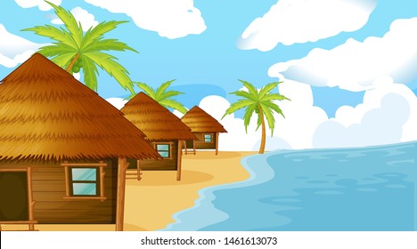 Sea Resort Bungalows Island Palm Trees Stock Vector (Royalty Free ...