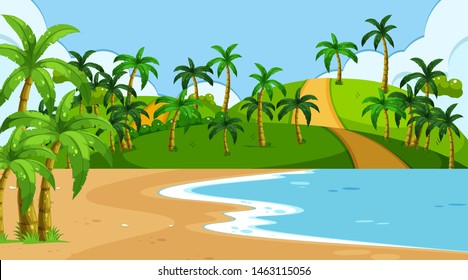 Empty nature beach ocean coastal landscape illustration