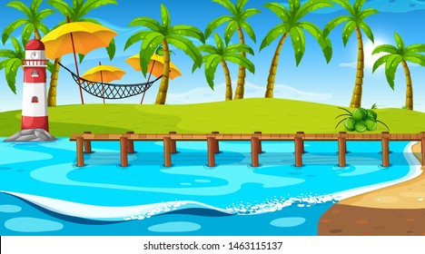 Empty nature beach ocean coastal landscape illustration
