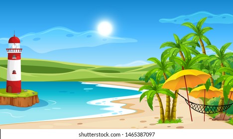 Empty nature beach ocean coastal landscape illustration