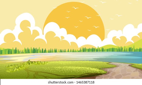 Leere Naturstrand Meer Küstenlandschaft Illustration