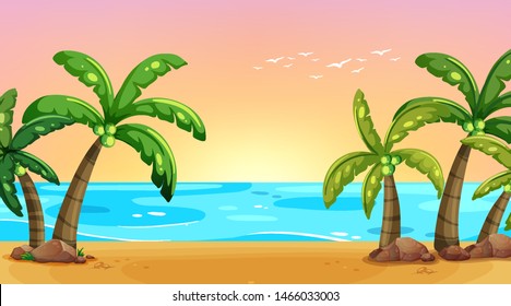 Empty nature beach ocean coastal landscape illustration
