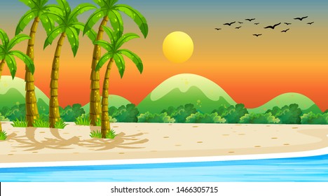 Empty nature beach ocean coastal landscape illustration
