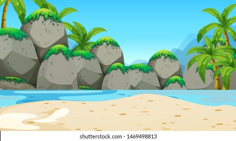 Empty nature beach ocean coastal landscape illustration