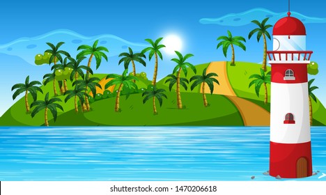 Empty nature beach ocean coastal landscape illustration