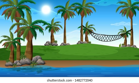 Empty nature beach ocean coastal landscape illustration
