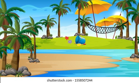 Empty nature beach ocean coastal landscape illustration