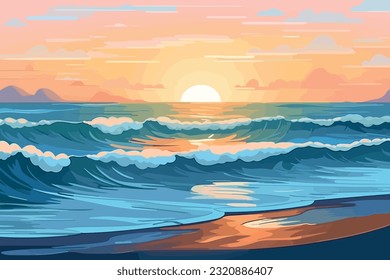 playa de naturaleza vacía paisaje costero oceánico, ilustración vectorial