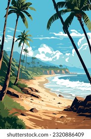 empty nature beach ocean coastal landscape, vector illustration