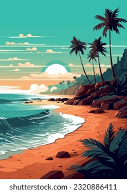 playa de naturaleza vacía paisaje costero oceánico, ilustración vectorial