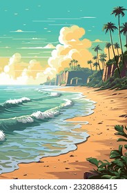 empty nature beach ocean coastal landscape, vector illustration