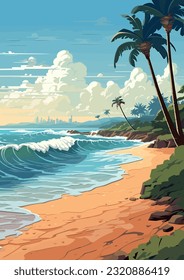 empty nature beach ocean coastal landscape, vector illustration