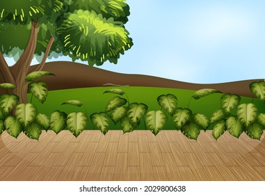 Empty nature landscape scene with blur sky background illustration