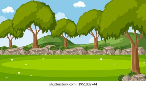 Empty nature park scene with many trees illustration