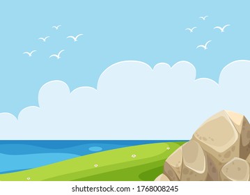 Empty nature scenes with green meadow and blank blue sky illustration