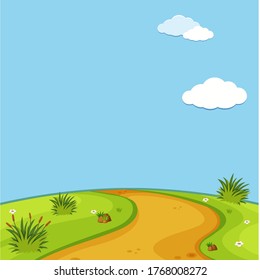 Empty nature scenes with green meadow and blank blue sky illustration