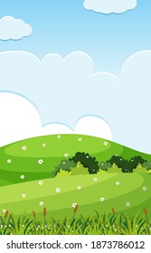 Empty nature scenes with green mountain and blank sky illustration