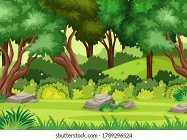 Empty nature scenes with green trees in the forest illustration