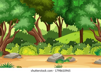 Empty nature scenes with green trees in the forest illustration