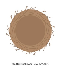 Empty nest made branches in monochrome brown Minimalist Spring or Easter symbol. Copy space Template