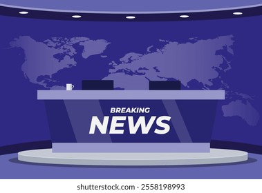 Empty news studio background in flat style. Vector stock