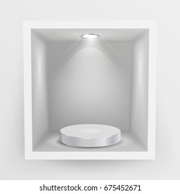 Empty Niche Vector. Realistic Clean Shelf, Niche, Wall Showcase. Good For Presentations, Display Your Product. Illuminated Light Lamp