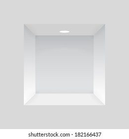 Empty niche in the wall with lights, to display various items. vector