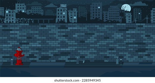 Empty Night Brick Wall With Background Of The Cityscape Vector Illustration Template