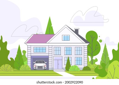 empty no peope street with town house cottage country real estate concept private residential architecture home exterior