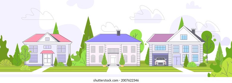 empty no peope street town houses cottages country real estate concept private residential architecture homes exterior