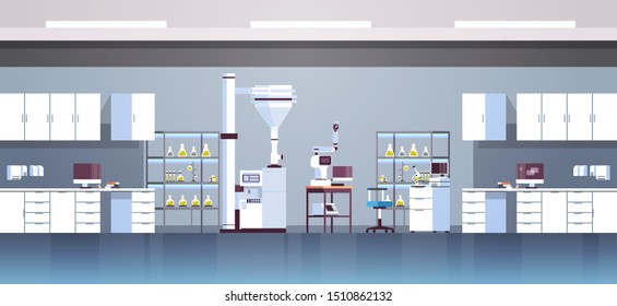 Empty No People Chemical Research Laboratory With Different Equipment Scientist Workplace Science Education Chemistry Concept Modern Lab Interior Flat Horizontal