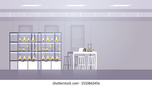 empty no people chemical research laboratory with different equipment scientist workplace science education chemistry concept modern lab interior flat horizontal