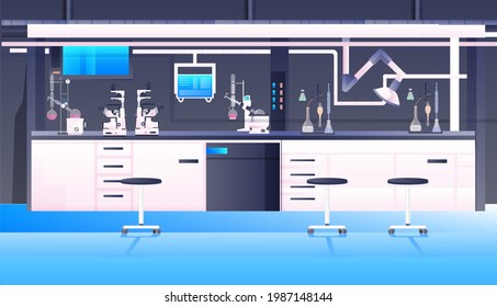 empty no people chemical research laboratory with different equipment scientist workplace science education concept