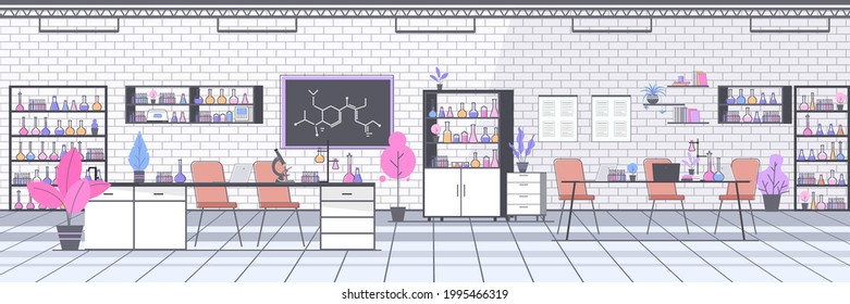 empty no people chemical research laboratory with different equipment scientist workplace science education concept