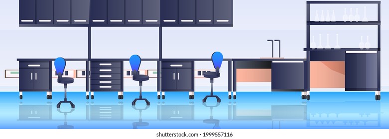 empty no people chemical research laboratory with different equipment scientist workplace science education concept
