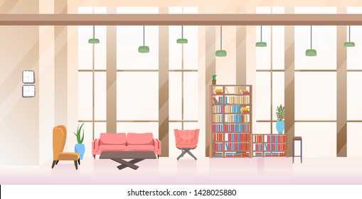 empty no people waiting area lobby hall creative office interior flat horizontal