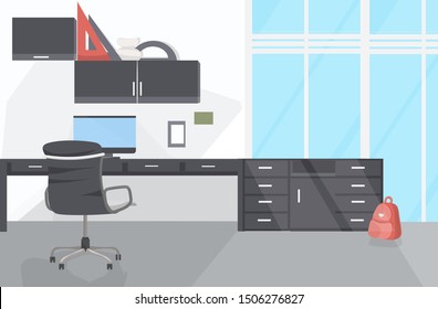 empty no people workplace modern office interior flat horizontal