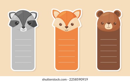 Empty Note Card with Animal Heads or Notebook Page for Notes Vector Set