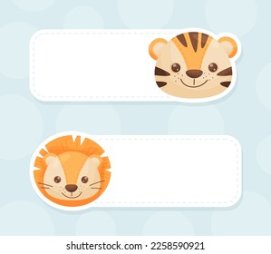 Empty Note Card with Animal Heads or Notebook Page for Notes Vector Set