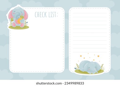 Tarjeta de nota vacía con plantilla de vector de caracteres elefante azul puro