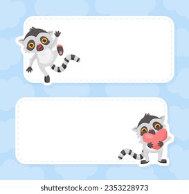 Empty Note Card with Cute Lemur Funny Exotic Animal Vector Template