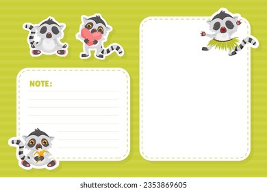 Empty Note Card with Cute Lemur Funny Exotic Animal Vector Template