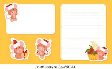 Empty Note Card with Cute Little Mouse Character Vector Template