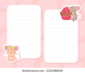 Empty Note Card with Cute Little Mouse Character Vector Template