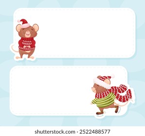Empty Note Card with Cute Little Mouse Character Vector Template