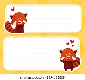 Empty Note Card with Cute Red Panda Character Vector Template