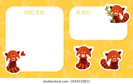 Empty Note Card with Cute Red Panda Character Vector Template